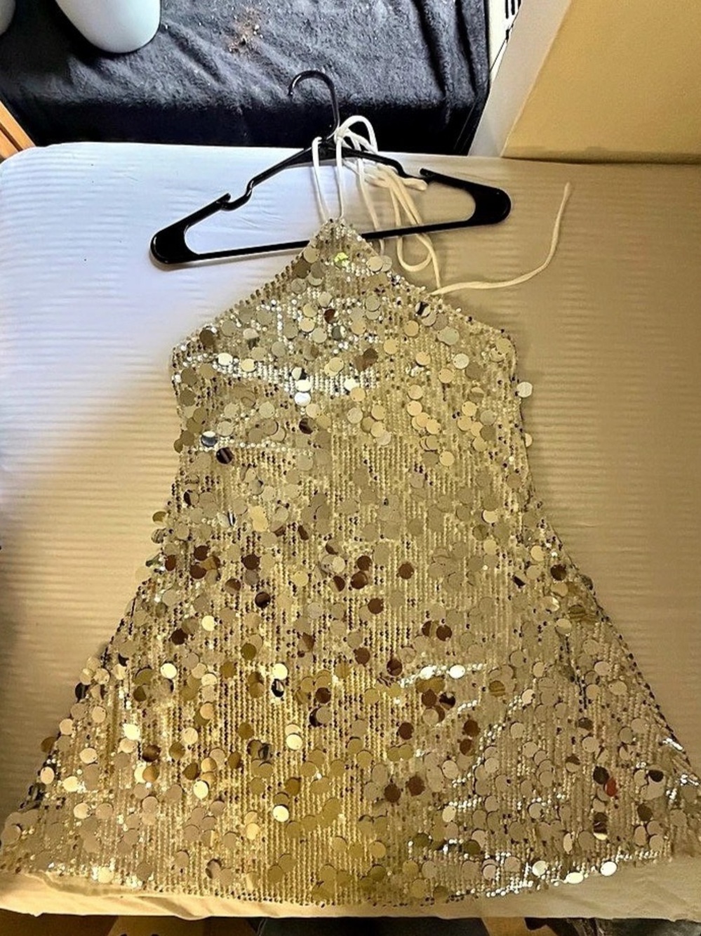 Sequin Mini Dress in Gold & White Like New